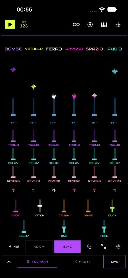 Hypnosynth on iPhone: six voices with texture, delay and reverb faders
